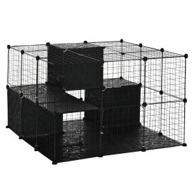 DIY Pet Playpen Small Animal Fence with Door Storage Shelf for Kitten Bunny Black