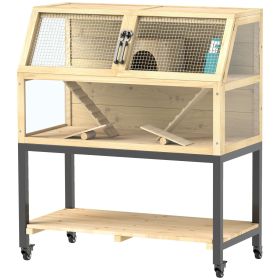 Hamster Cage on Wheels w/ Storage Shelf, Seesaws, Water Bottle, Hut & Ramps, for Dwarf, Gerbil, Syrian Hamster, Mouse