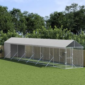 Outdoor Dog Kennel Silver Galvanized Steel, Polyethylene Large