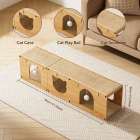 Multi-Functional Cat Tunnel Scratcher, Wood - Corrugated Scratcher, With 2 Teaser Balls, For Cats (Option: Yellow)