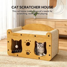 56cm Extra Large Chinese Style Double Door Cat Scratcher Sofa With Cat Head Design, With Free Catnip, For Cats Up To 20lbs (Option: Yellow)